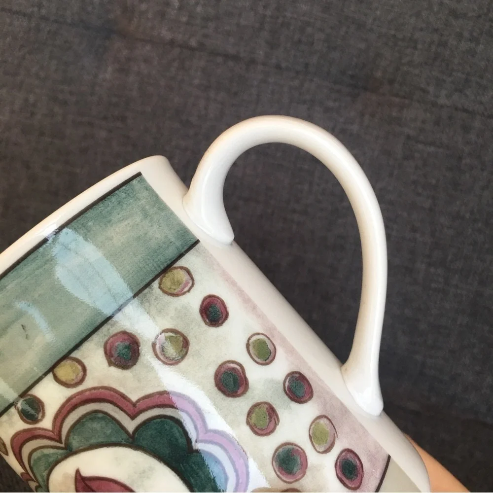Floral Hamsa Polka Dot Coffee Mug, Cream, Green, Red, 11 oz